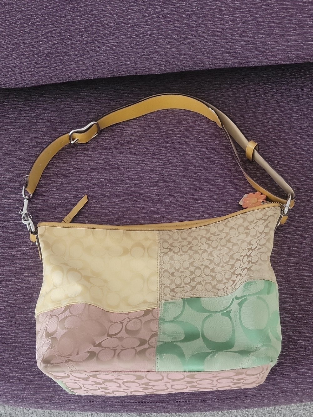 Coach Patchwork Shoulder Bag in Yellow, Pink, Cream and Mint